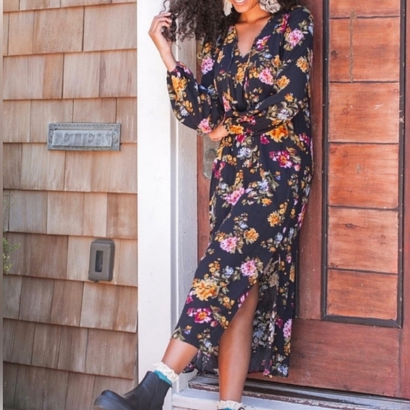 Natural Life Maxi Dress Rowan Side Slit Size XL  V-Neck Rayon Textured Boho - Picture 10 of 10